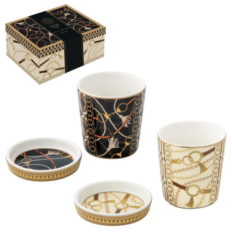 Set 2 bicchieri 90 ml c/coperchio in porc.in gift box LUXURY CHAIN