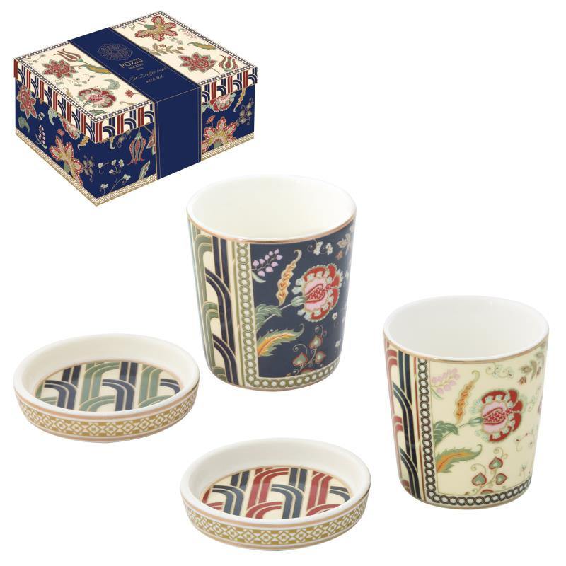 Set 2 bicchieri 90 ml c/coperchio in porc.in gift box PAISLEY