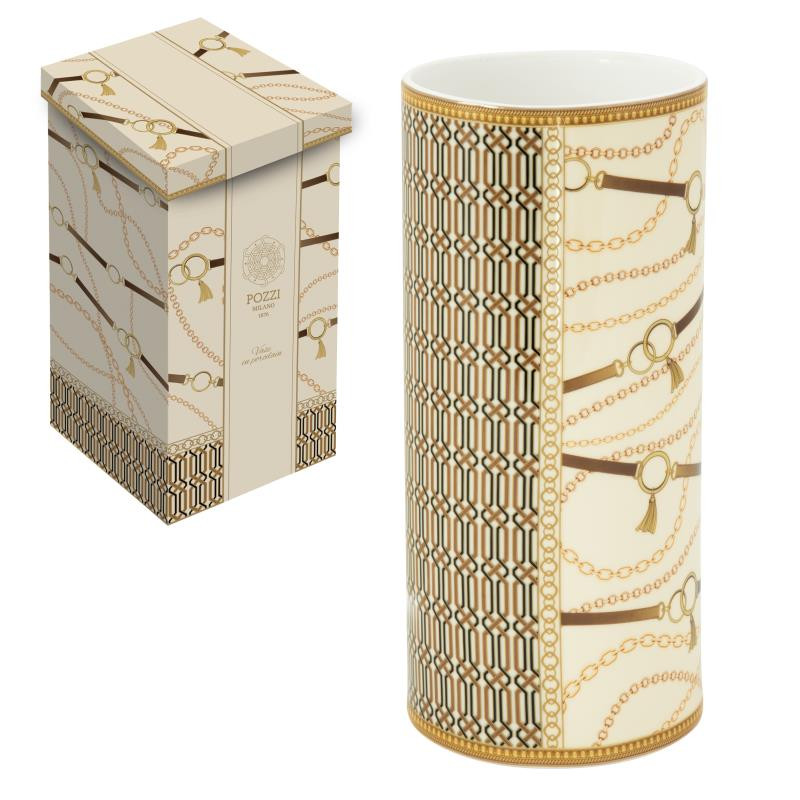Vaso in porc.Ø 11x24 h cm in gift box LUXURY CHAIN BEIGE