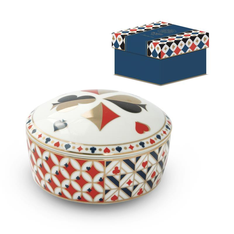 Portagioie tonda Ø 10x5,5 h cm in porc.c/coperchio in gift box CASINO'