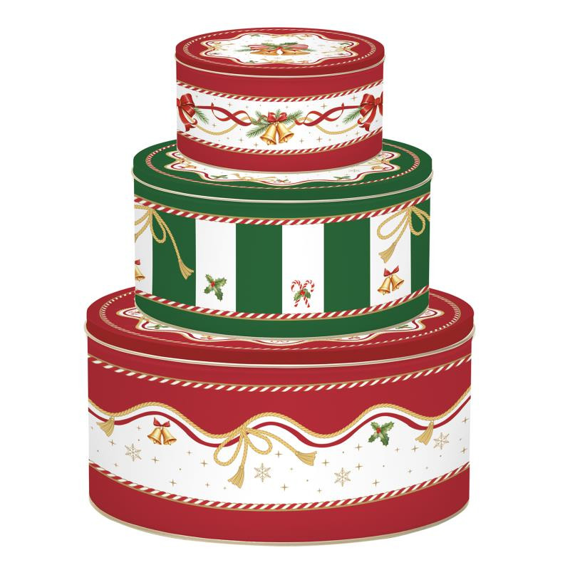 Set 3 scatole latta ad incastro tonde CHRISTMAS TALE