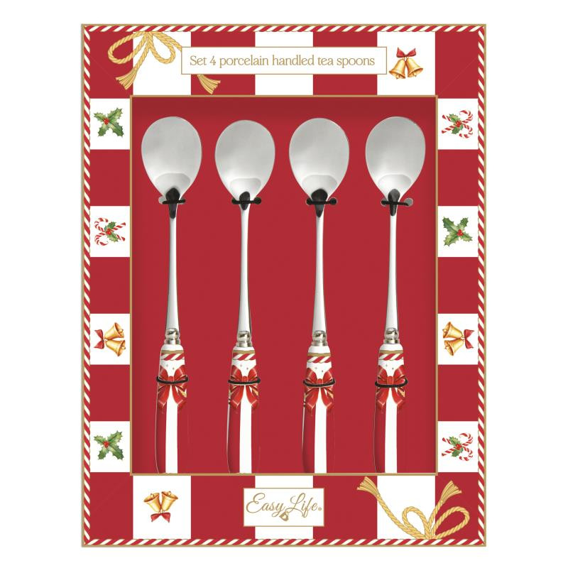 Set 4 cucchiaini da the con manico in porc.in color box CHRISTMAS TALE