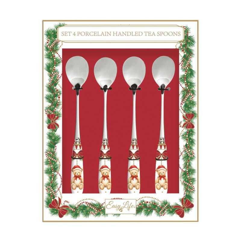 Set 4 cucchiaini da the con manico in porc.in color box MAGIE DE NOEL