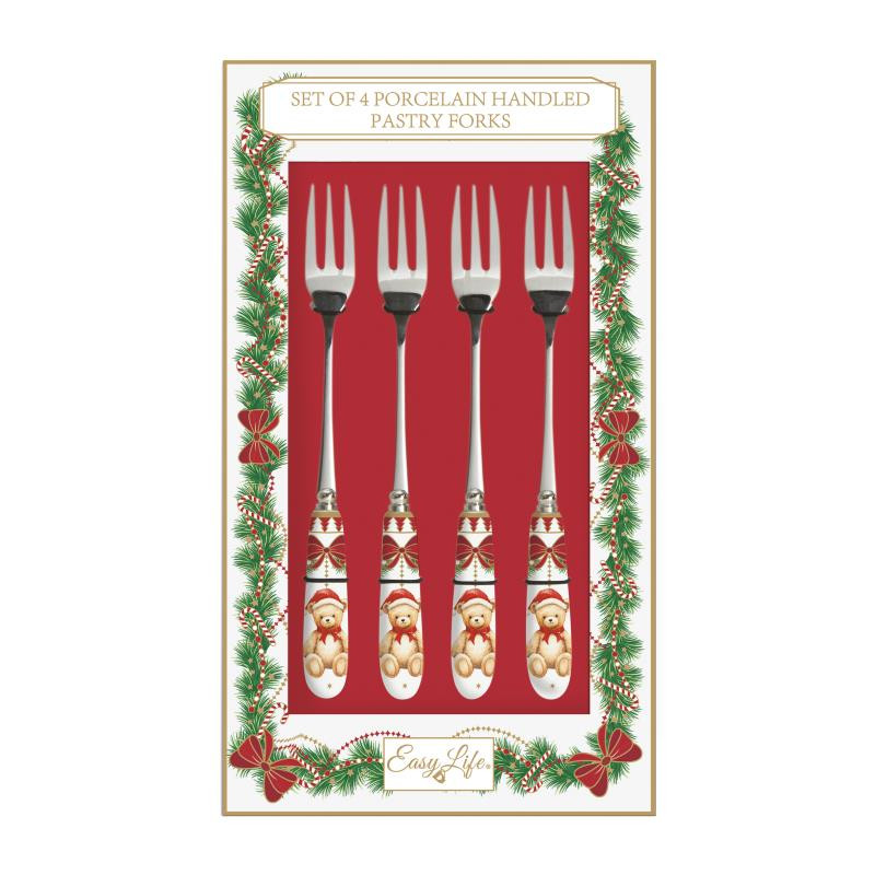 Set 4 forchette dolce con manico in porcellana in c.b. MAGIE DE NOEL