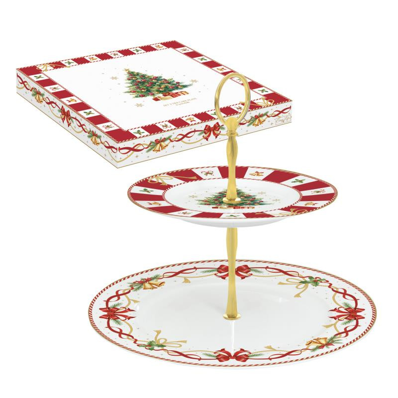 Alzata torta a 2 piani Ø 19/27 cm in porc.in color box CHRISTMAS TALE