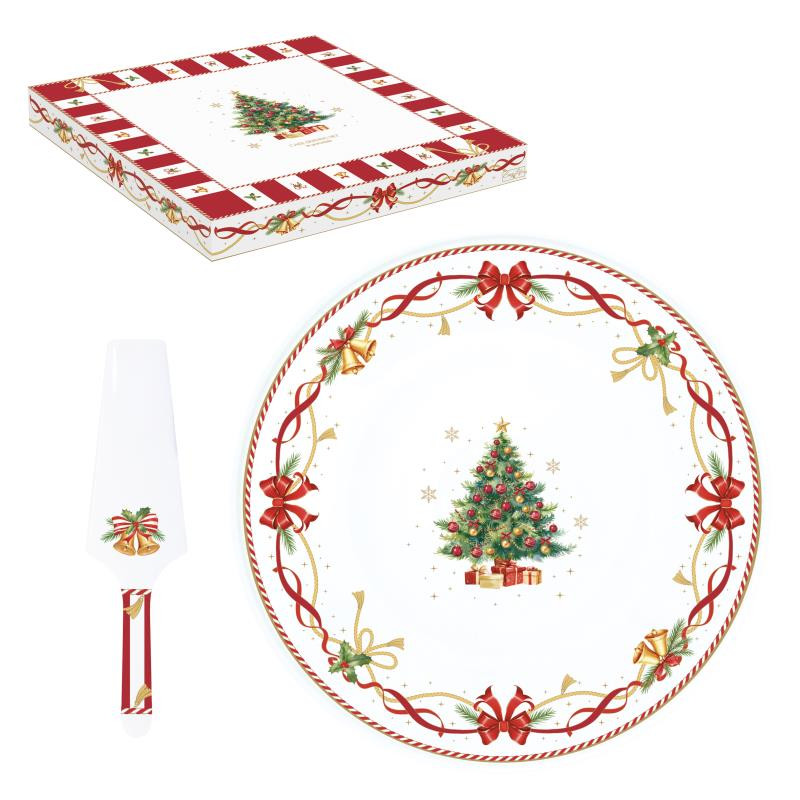 Piatto torta Ø 32 cm c/paletta in porc.in color box CHRISTMAS TALE
