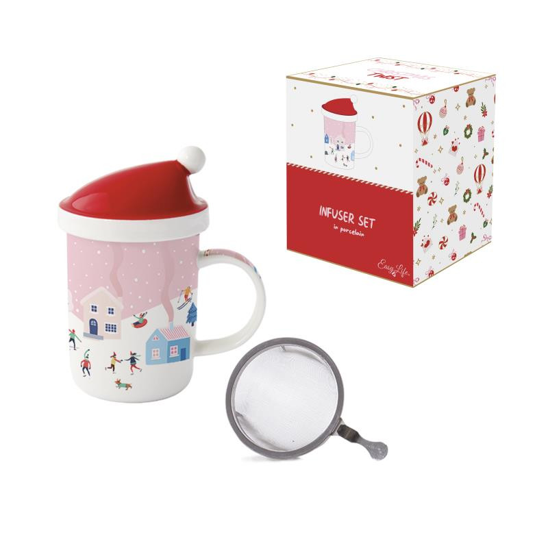 Mug c/coperchio in porc.e infusiera in c.b. CHRISTMAS TWIST
