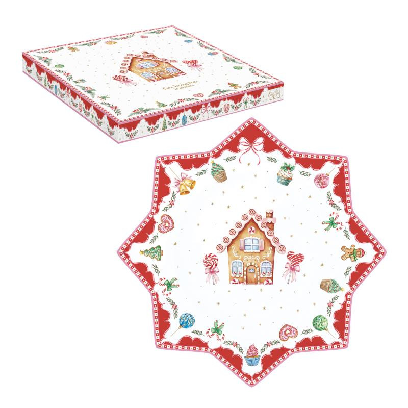 Piatto torta Ø 32 cm in porc.in color box SWEET CHRISTMAS