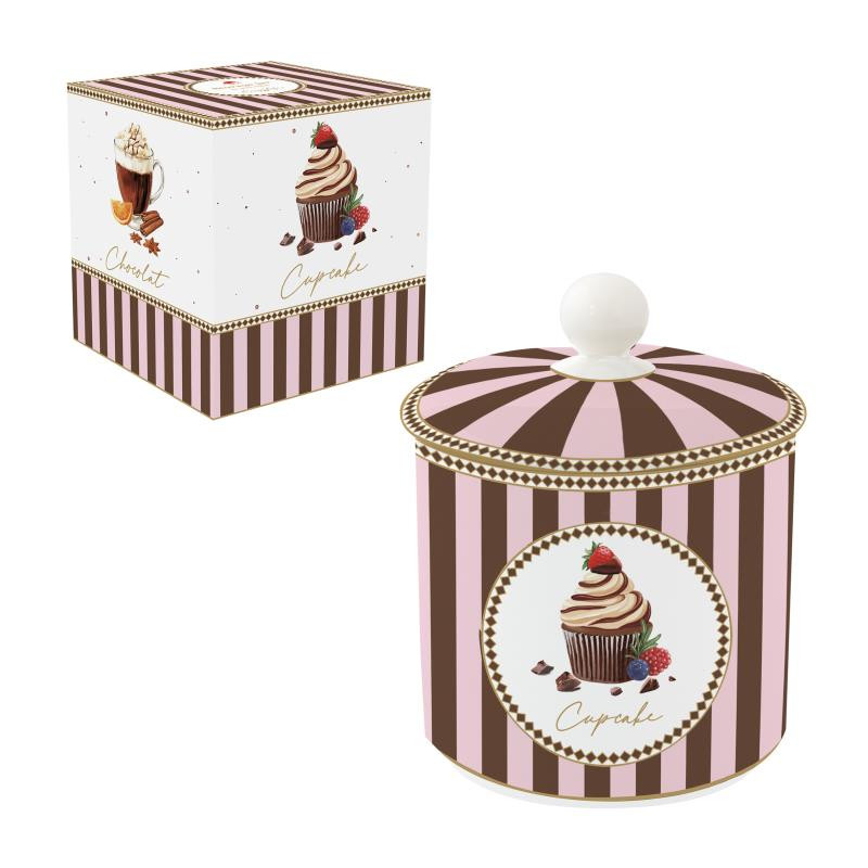 Barattolo c/coperchio in porc. Ø 10,5x13 h cm in color box SWEET MOMENTS