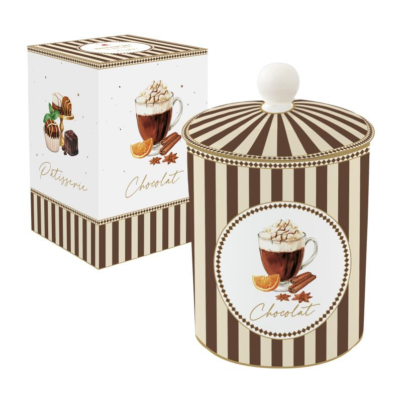 Barattolo c/coperchio in porc. Ø 11,5x18 h cm in color box SWEET MOMENTS