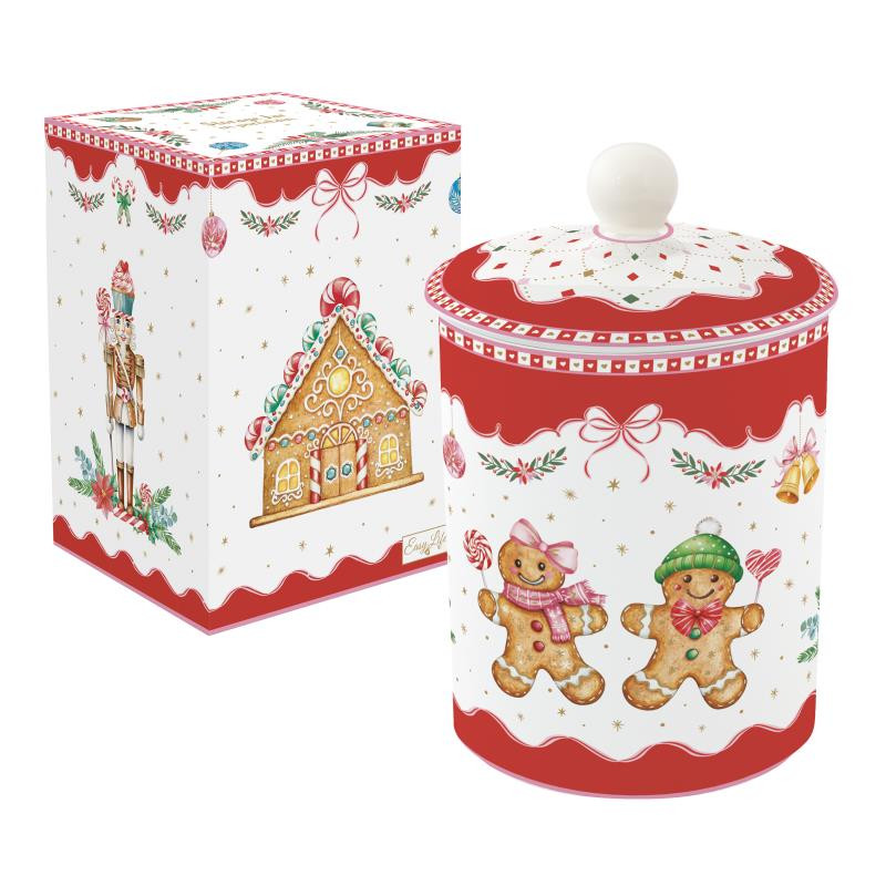 Barattolo c/coperchio in porc. Ø 11,5x18 h cm in color box SWEET CHRISTMAS