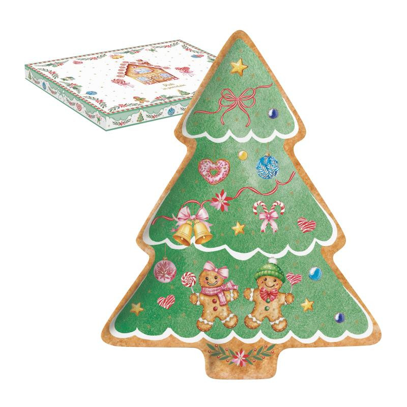 Piatto a forma abete 20,5x25,5 cm in porc.in color box SWEET CHRISTMAS