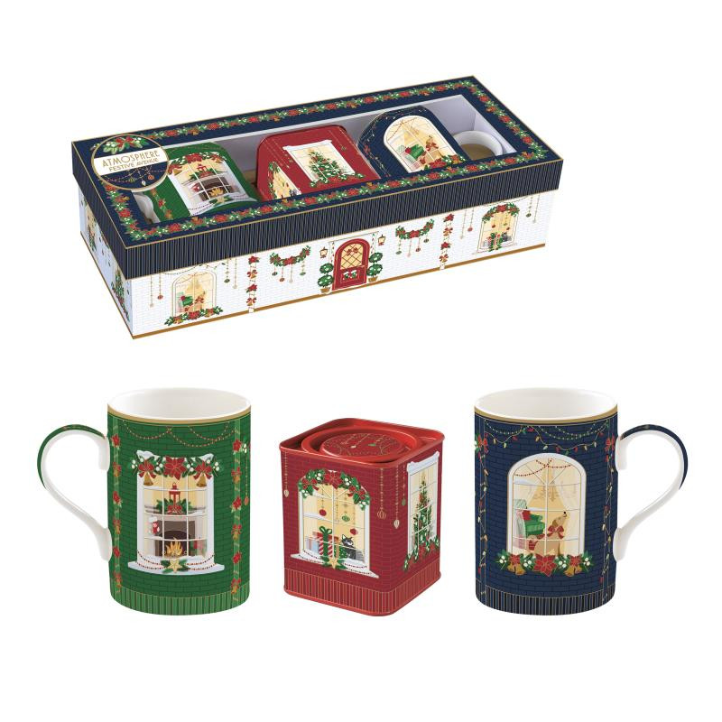 Set tea con 2 mug in porc.e scatola in latta in gift box FESTIVE AVENUE