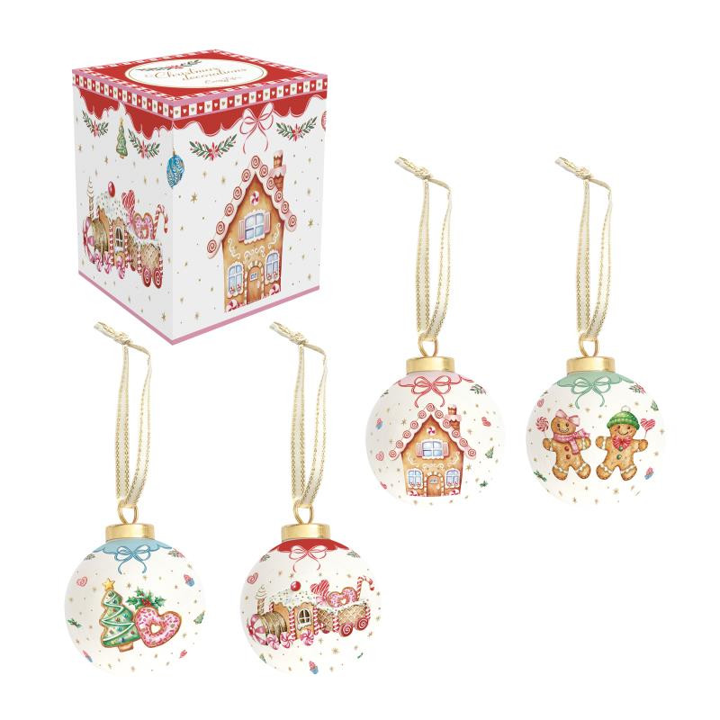 Pallina di natale in ceramica-dolomite Ø 7 cm 4 dec. ass.in color box SWEET CHRI