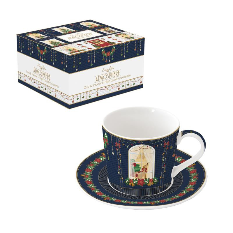 Tazza colazione con piatto 380 ml in porc.in color box FESTIVE AVENUE