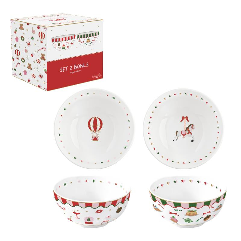 Set 2 ciotole in porc.Ø 15 cm in c.b. CHRISTMAS TWIST