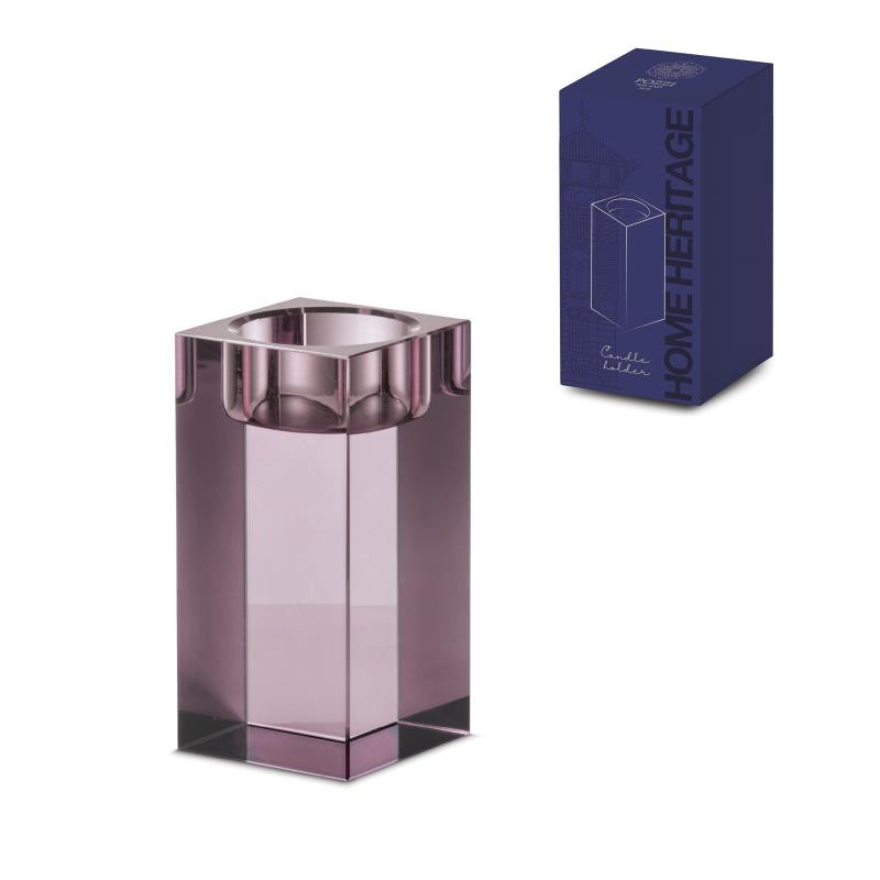 Portacandela in cristallo h 10 cm in color box VIOLA