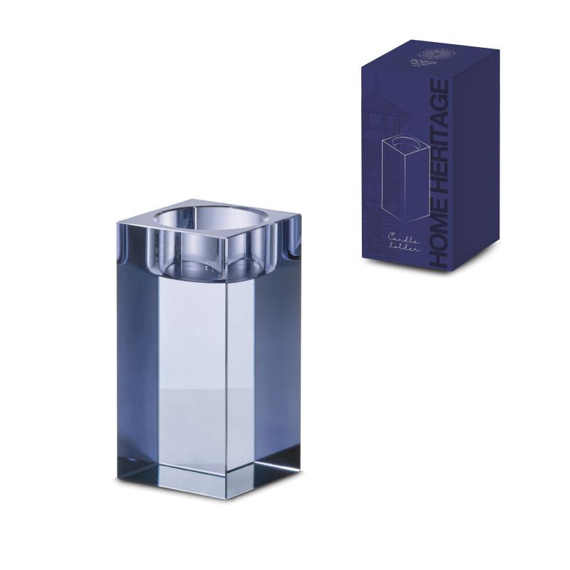 Portacandela in cristallo h 10 cm in color box BLU