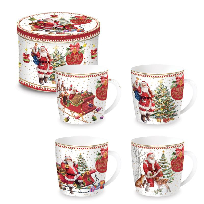 Tazza in porcellana in scatola di latta 4 decori ass. CHRISTMAS MEMORIES