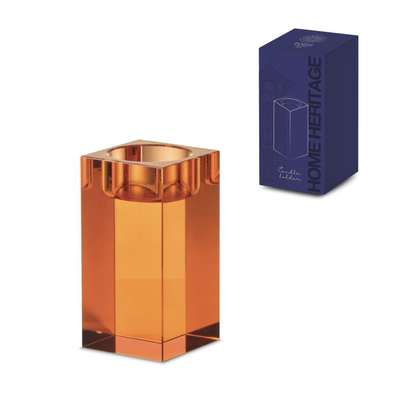 Portacandela in cristallo h 10 cm in color box ARANCIO
